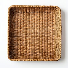 Empty square wicker basket on white background.