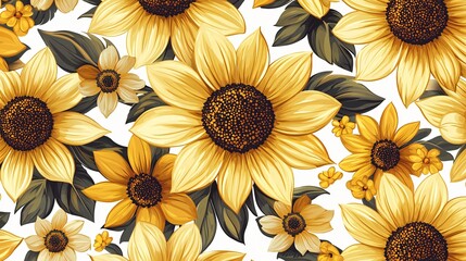 Vibrant Yellow Sunflowers and Delicate Blooms Summer Floral Pattern Design