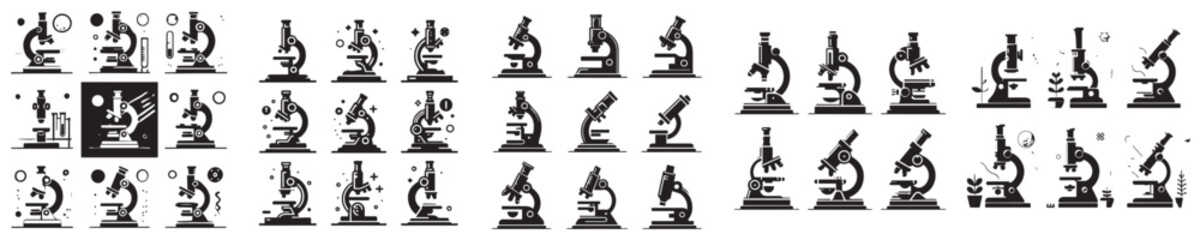 set of microscope silhouette vector icons