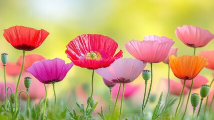 Fototapeta premium Vibrant Poppy Flowers in a Sunlit Field with a Soft Background