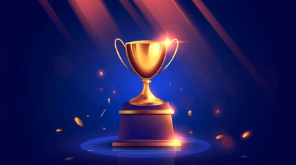 Golden trophy rests proudly on an elegant podium illuminated by spotlight in a celebratory setting