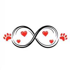 Infinity symbol with hearts and paw prints. Graphic design.  Possible use T-shirt design, tattoo design