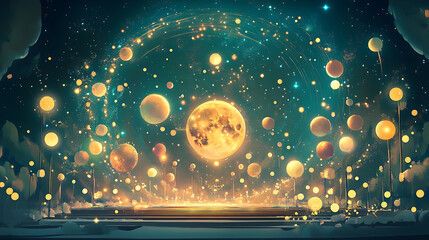 A celestial oracle forecasting the alignment of glowing planets in a cosmic dance. (2)