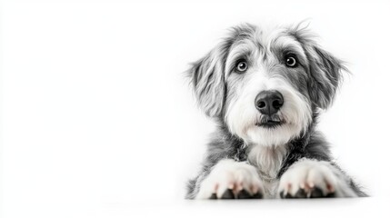 Adorable Gray and White Dog Looking at Camera with Deep Eyes