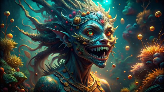 Surreal Underwater Fantasy: Fierce Mermaid Sea Demon
