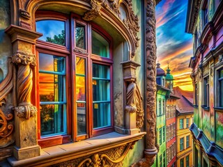 Fototapeta premium Surreal Window Jamb Detail: Dreamlike Architectural Photography