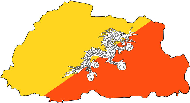 Map of Bhutan with Flag Overlay