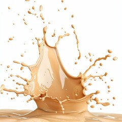 Beige liquid splashing and making a crown shape on white background