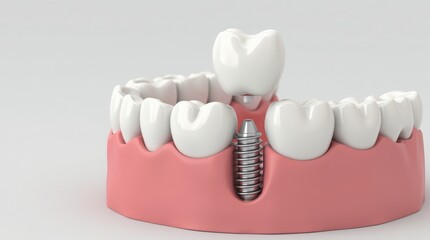 Dental implant installation process. 3d illustration
