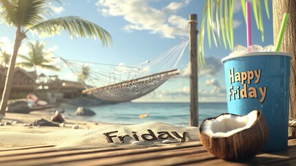 Happy Friday Beach Paradise: Relaxation, Vacation, Tropical Getaway