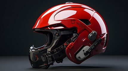 Fototapeta premium High-tech red helmet designed for advanced sports with sleek features and integrated safety technology
