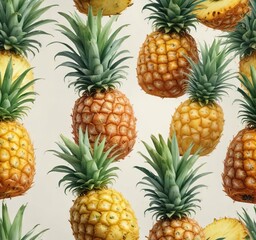 Fototapeta premium Realistic watercolor painting of a ripe and sweet pineapple, healthy snack, juicy texture, farm-fresh