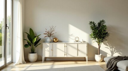 Modern Minimalist Living Room Decor with Natural Light and Greenery
