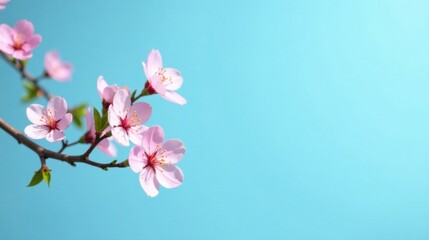 Naklejka premium Delicate Pink Blossoms Against a Vibrant Sky Background, Perfect for Springtime Designs and Projects
