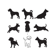 dog animals cartoon character icon silhouette vector art flat design illustrations