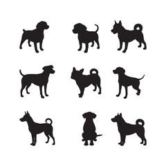 dog animals cartoon character icon silhouette vector art flat design illustrations