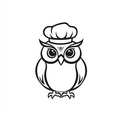 Fototapeta premium Owl chef cooking; white background; restaurant logo