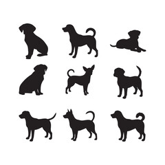 dog animals cartoon character icon silhouette vector art flat design illustrations