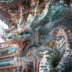 Obraz premium Dragon dance celebration in temples captivating display of bright lighting and elegant textures