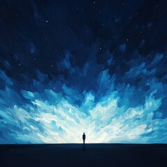 Fototapeta premium Cosmic surreal art event a solitary figure amidst a starry sky digital artwork dreamlike environment raw perspective