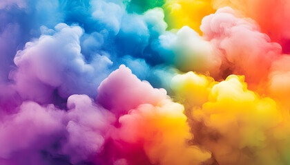 Fototapeta premium Vibrant rainbow-colored smoke clouds swirl in a mesmerizing abstract image, perfect for backgrounds or design projects.