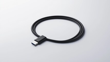 Black USB-C cable coiled on white background, product shot