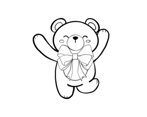 Hand draw ribbons with cute bear Kawaii cute doodle Outline Simple