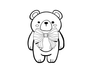 Hand draw ribbons with cute bear Kawaii cute doodle Outline Simple