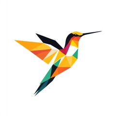 Obraz premium Colorful geometric hummingbird in flight