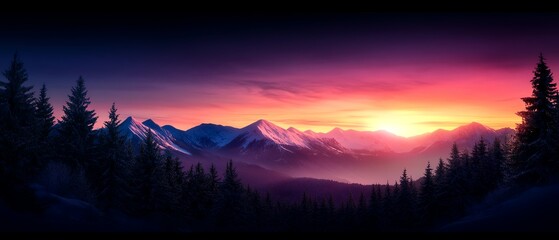 Fototapeta premium Breathtaking sunset over majestic mountains.