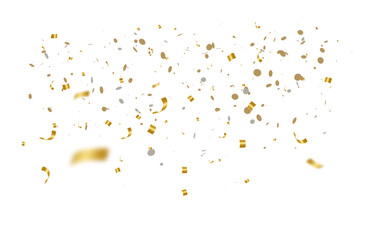 Golden confetti and shiny ribbons falling in celebration for parties events anniversaries and carnival decor