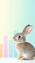Obraz premium Petfluencer, pet idol, Stable financial and economic policies, Cute rabbit sitting beside digital screen with colorful graphs