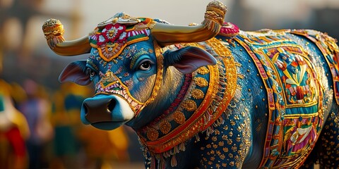 Naklejka premium Decorated Bull Nandi for Shivratri Festival Procession
