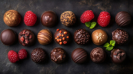 A chocolate cake with nuts and fruit on top. The cake is made of chocolate and has a variety of nuts and fruits on top