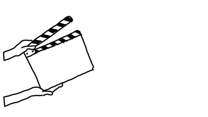 Hand is holing clapper board on translucent background.
