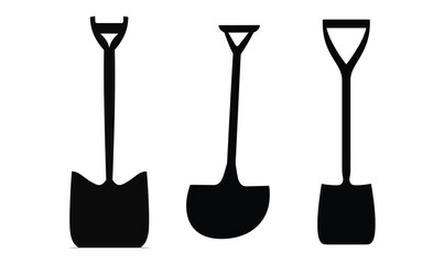 Shovel icon, vector, outline, silhouette, illustration, isolated on white background