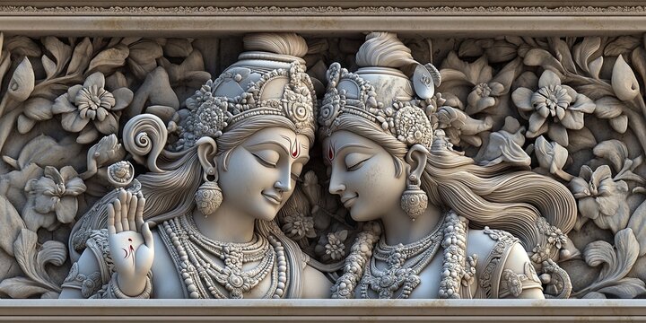 Intricate Temple Wall Carvings of Shiva and Parvati