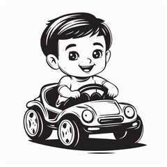 Fototapeta premium Energetic Boy Enjoying His Time Riding a Toy Car Vector Design