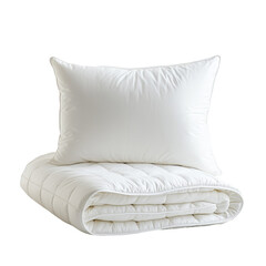 Obraz premium White Pillow with Folded Quilt - Cozy Bedding Composition