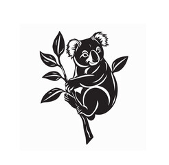 Silhouette of a koala clinging to a tree branch Image vector isolated on white background.