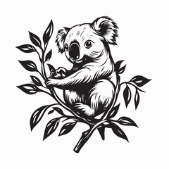 Koala clinging to a tree branch Image vector isolated on white background.