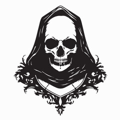 Skull with cloak vector illustration isolated on white background.