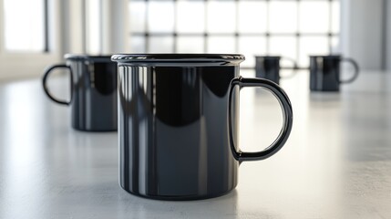 Black mugs office meeting table mockup