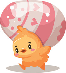 Cute easter chick carrying easter egg. Baby chicken. Easter vector illustrations.