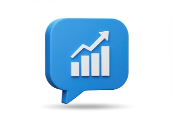 A 3D blue speech bubble icon with a white line graph and connected nodes inside, representing analytics or data insights