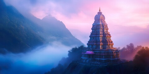 Spiritual Mountaintop Shiva Temple Misty