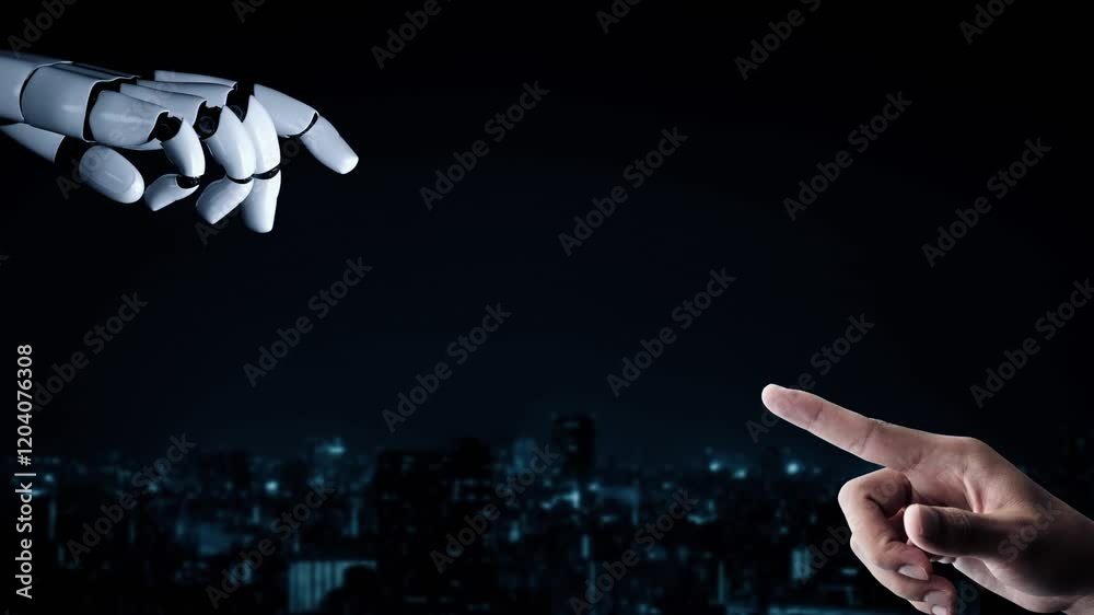 Poster futuristic robot artificial intelligence enlightening ai technology development and machine learning