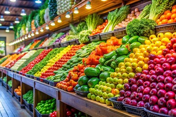 Vibrant Fresh Produce Display at Modern Supermarket