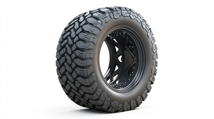 Obraz premium Off-road tire wheel studio shot, isolated background, automotive
