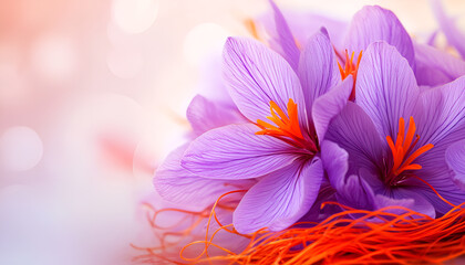 Fototapeta premium Dried saffron spice and Saffron flowers